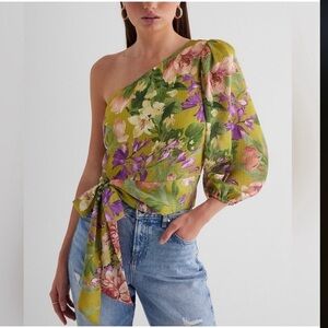 Express Satin Striped Floral One Shoulder
Tie Waist Top Fully lined WOMENS